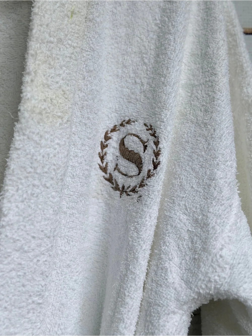 Classic White Terry Bathrobe with Embroidered Crest - Luxury Home Robe